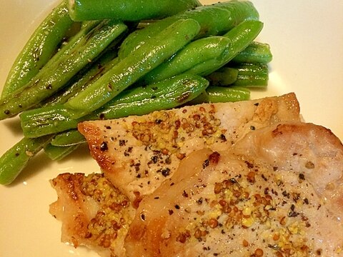 豚肉のマスタード焼きとインゲンのソテー